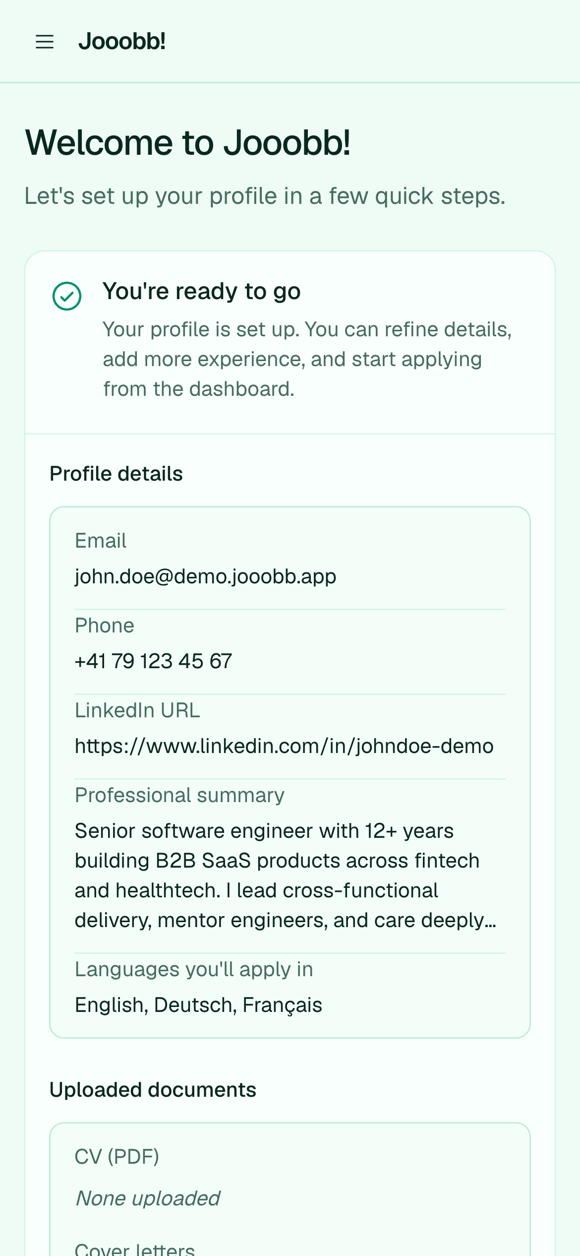 Onboarding summary and completion step